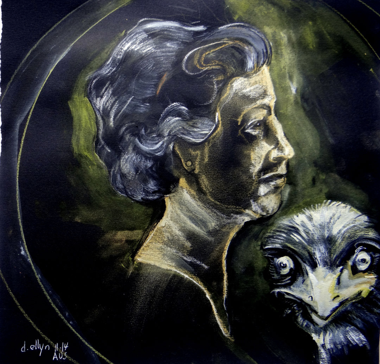 Queen with emu by Dana Ellyn, 2014